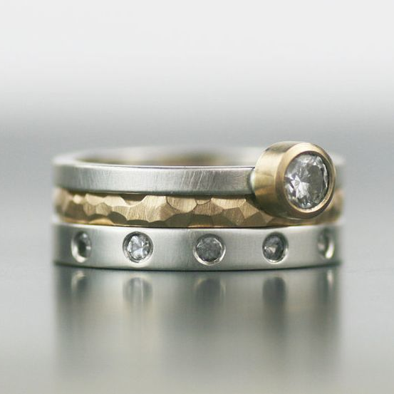 LYNN™ - Vintage Irregular Gold & Silver Zirconia Ring main image 1