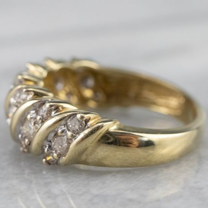 Vintage Inlaid Zirconia Spiral Gold Ring