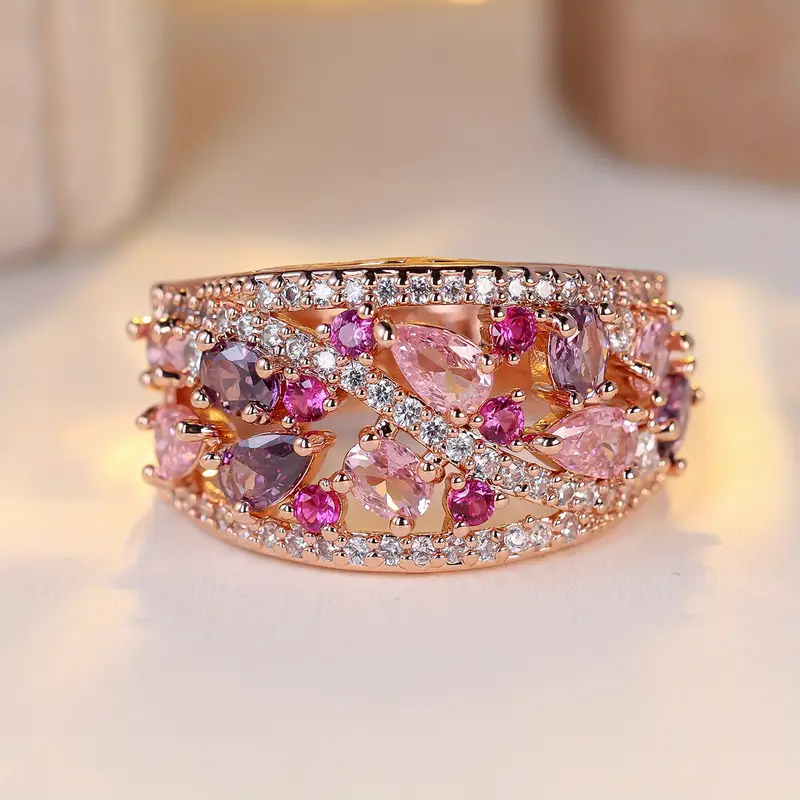 Exquisite Inlay Synthetic Zirconia Flower ring main image 1