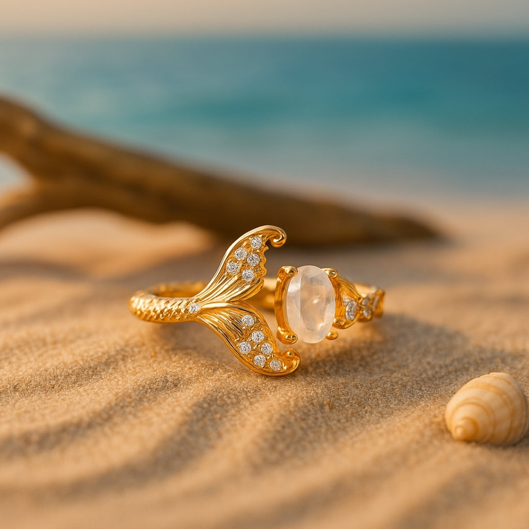 Adjustable Crystal Tail Gold Ring