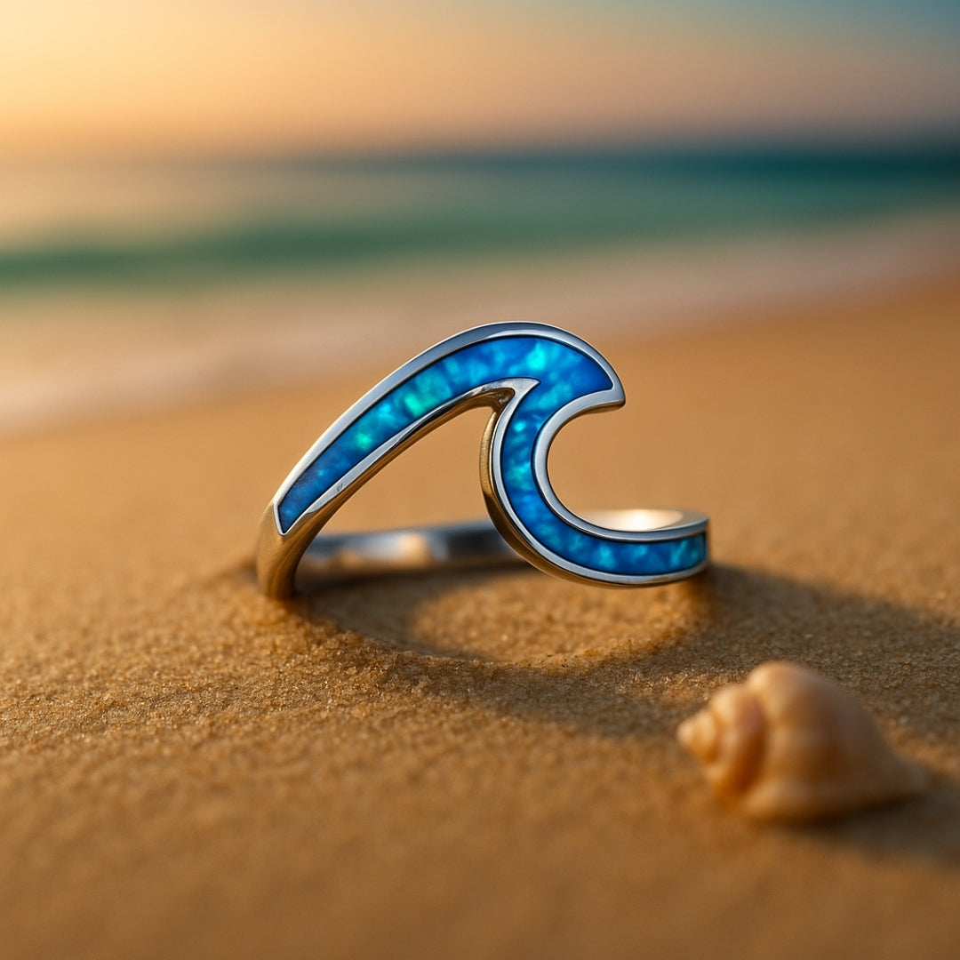 Opal Ocean Wavy Silver Ring
