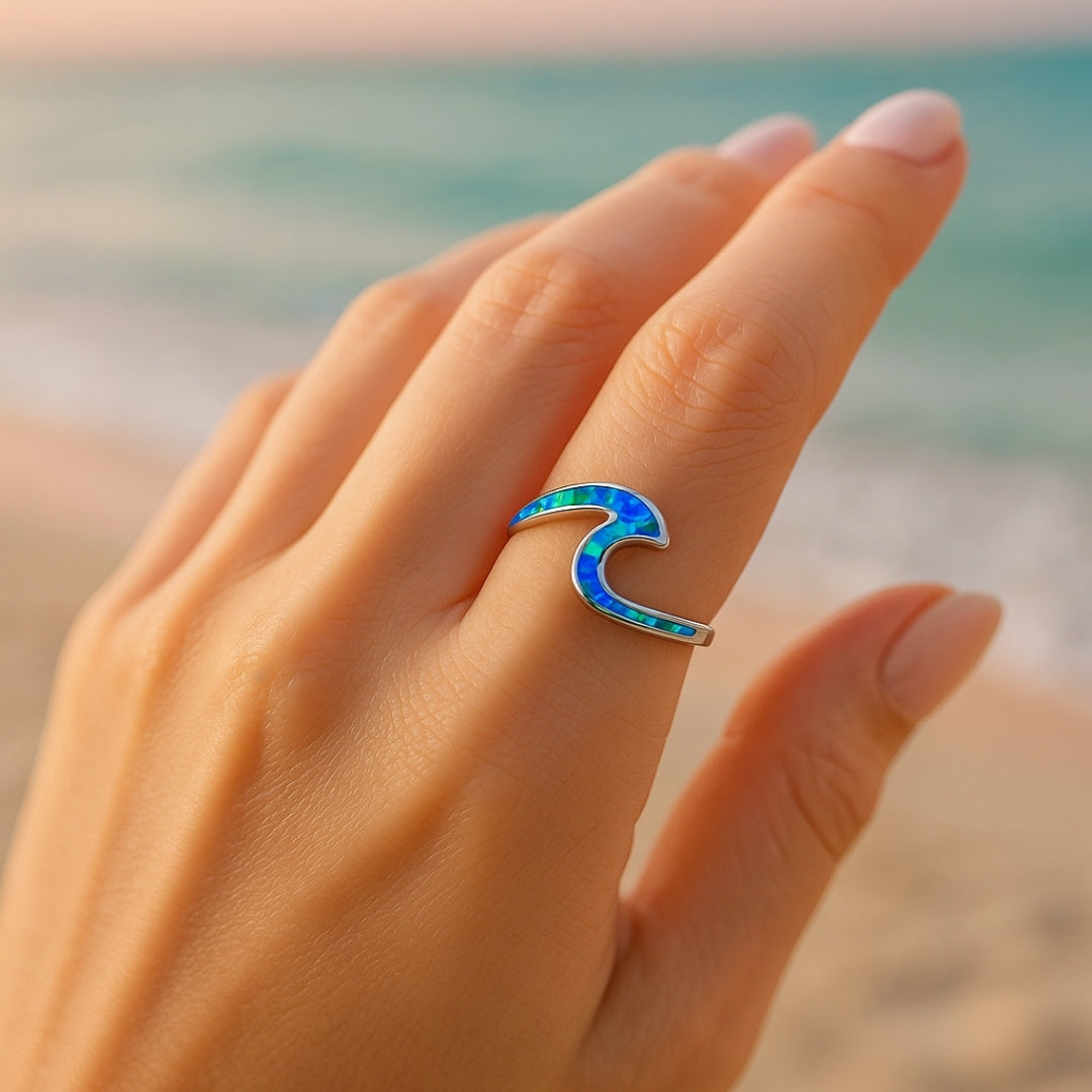Opal Ocean Wavy Silver Ring