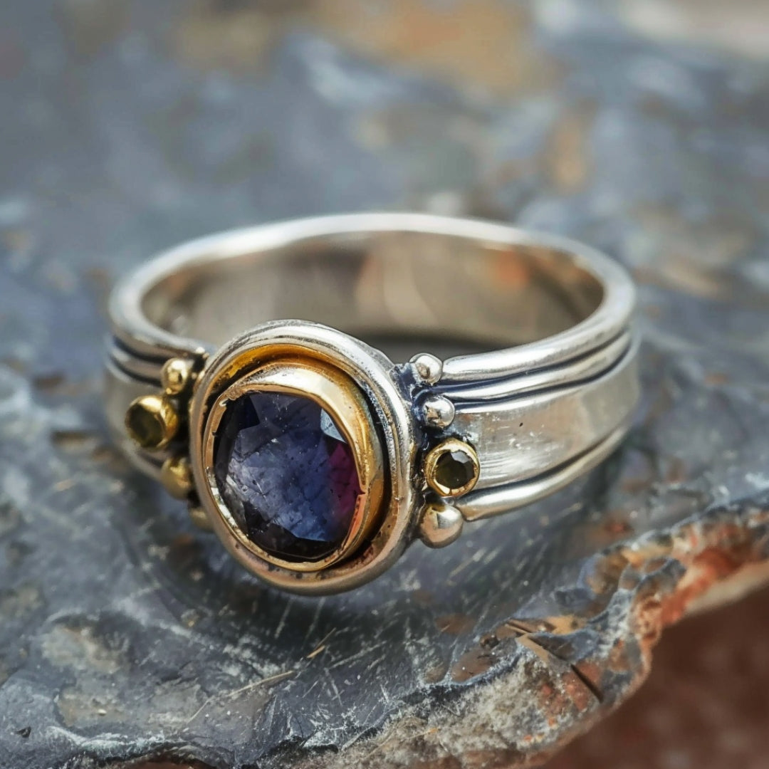 Silver Inlaid Blue Stone Ring – Amelia Jewelry