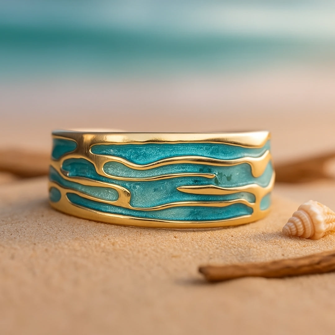 Blue Enamel Dune Gold Ring