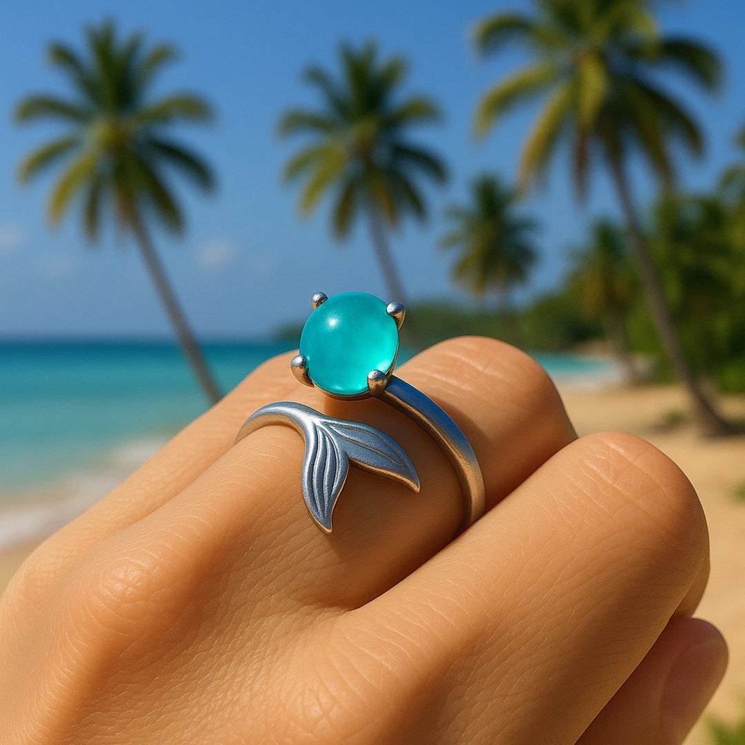 Adjustable Opal Tail Silver Ring