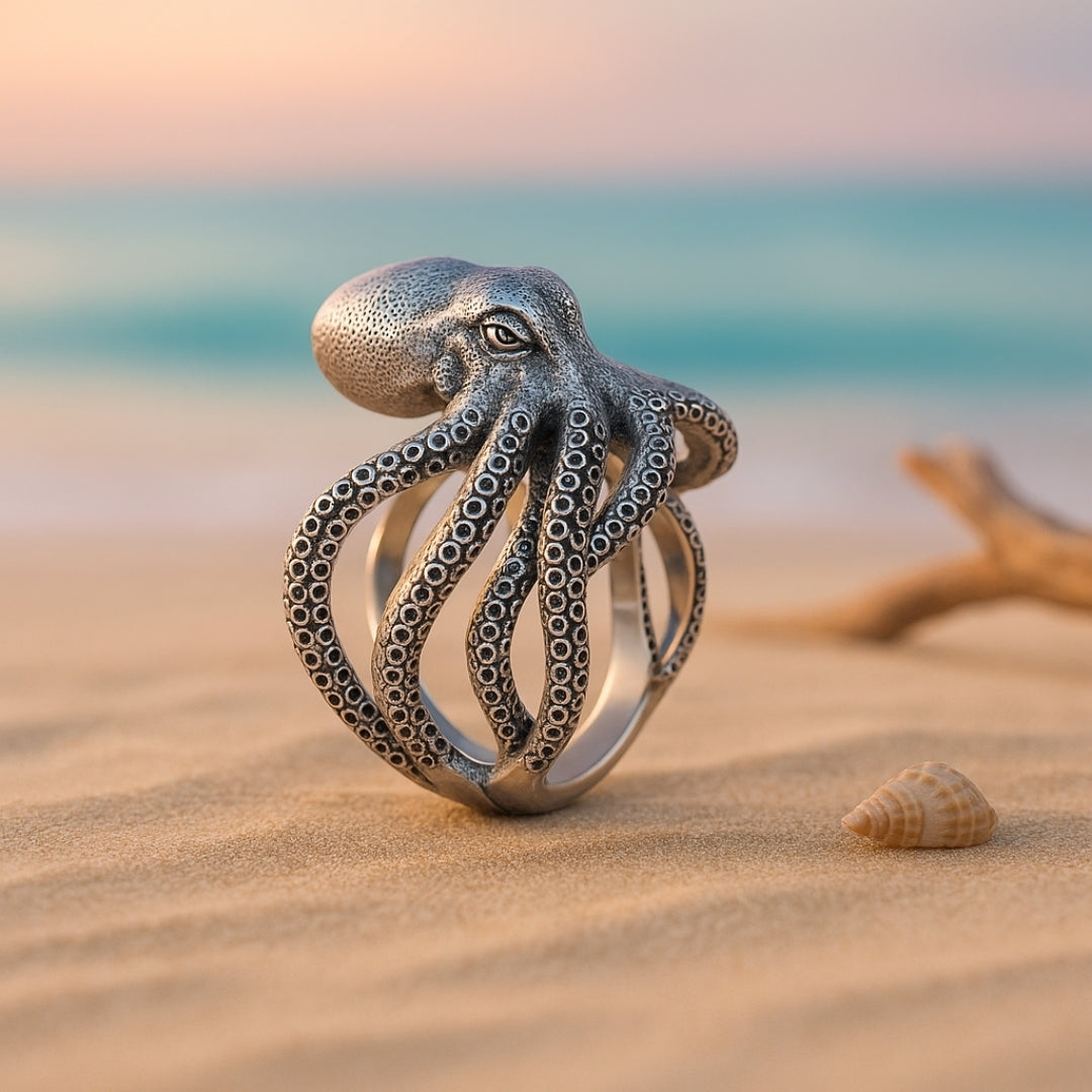 Adjustable Octopus Silver Ring