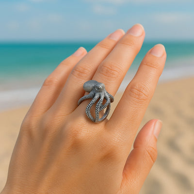 Adjustable Octopus Silver Ring