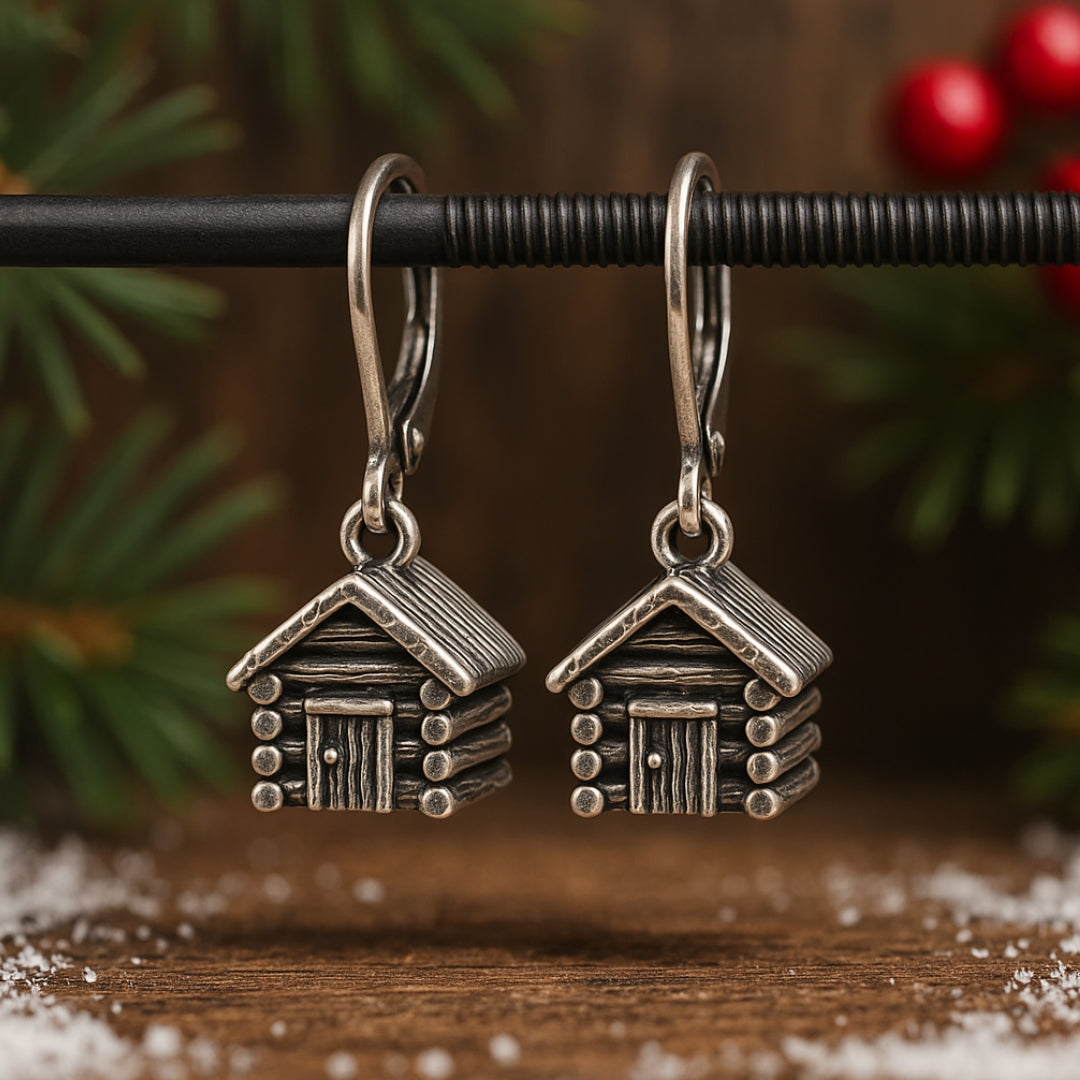 Wood House Silver Earrings