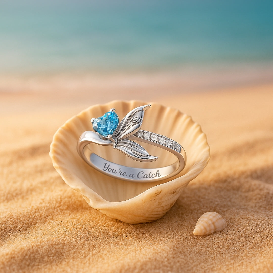 Adjustable Opal Tail Heart Silver Ring