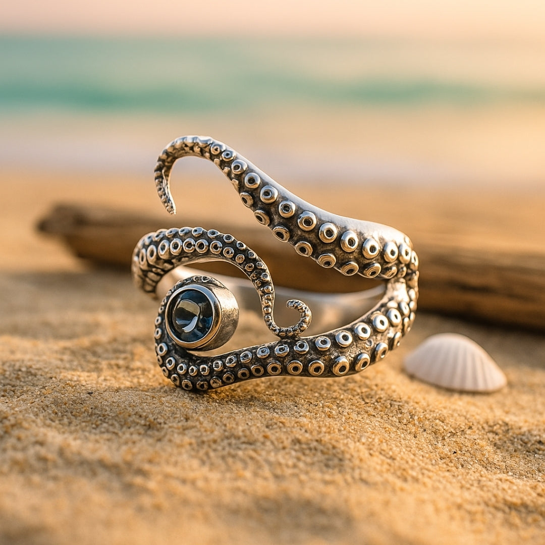 Adjustable Tentacles Blue Crystal Ring