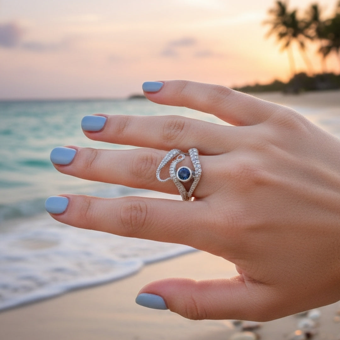Adjustable Tentacles Blue Crystal Ring