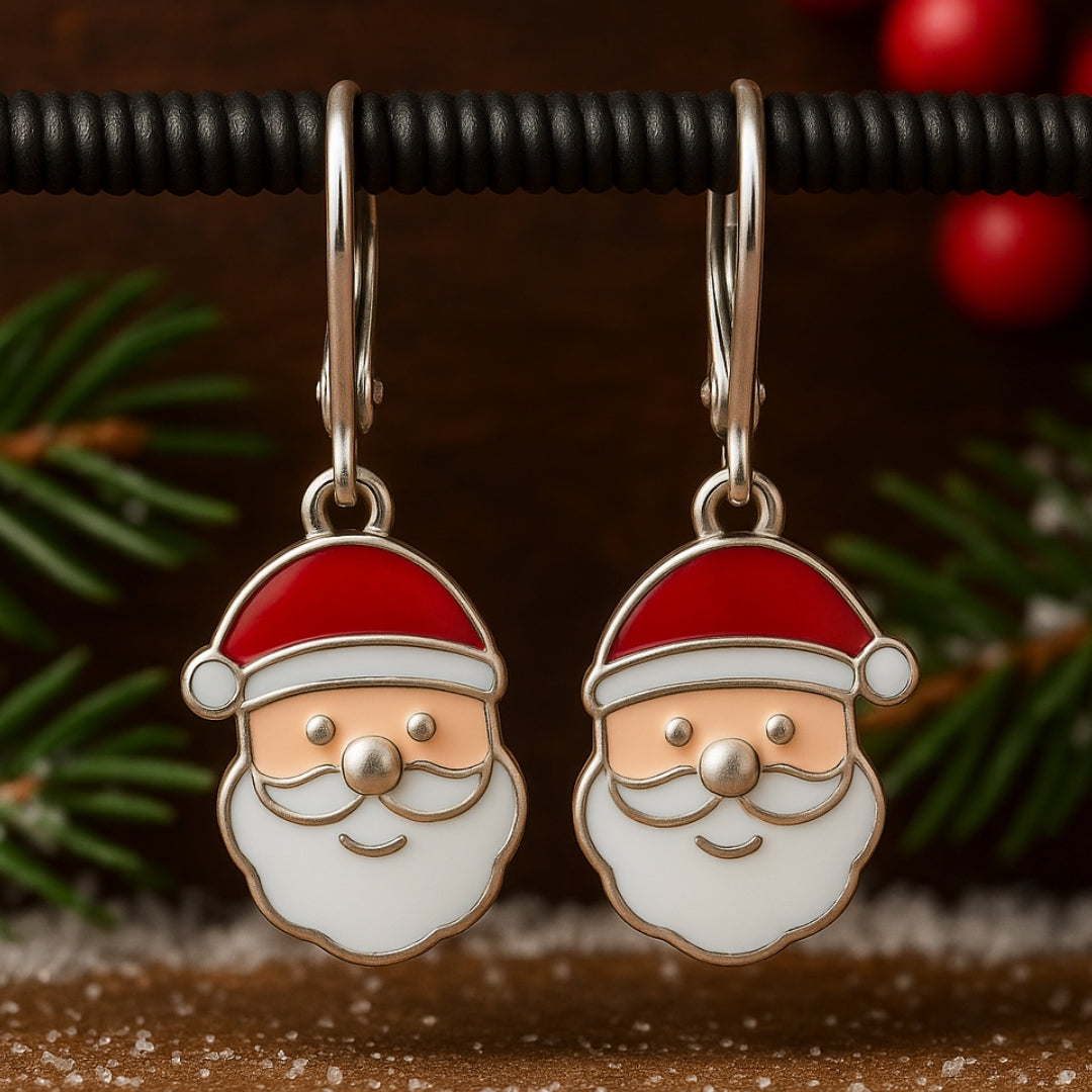 Handpainted Enamel Santa Earrings