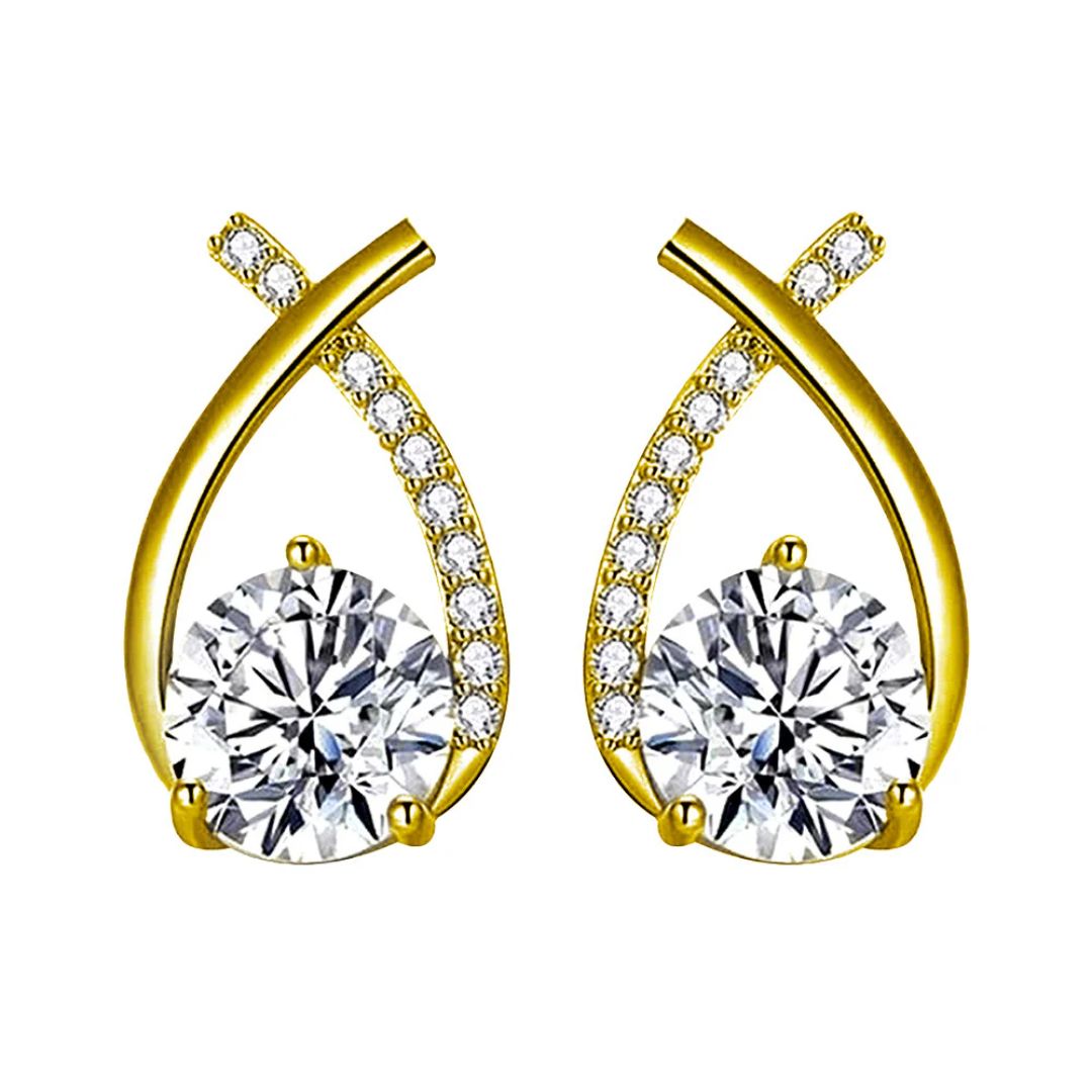 Zirconia Golden Cross Earrings