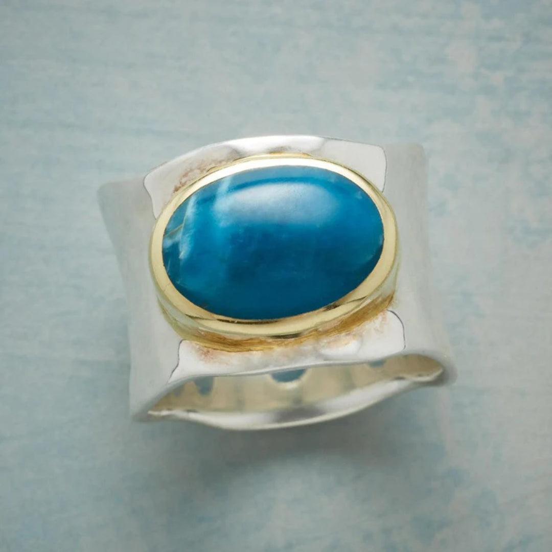 Vintage Blue Oval Stone Silver Ring