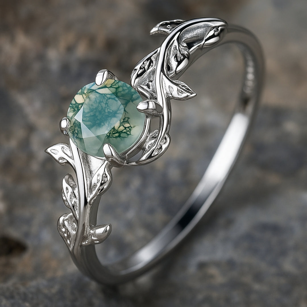 Vintage Green Stone Silvered Ring