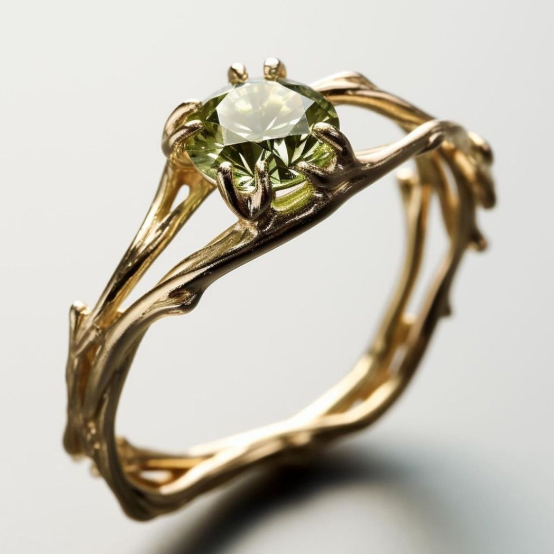 Olive Green Gold Branch Ring
