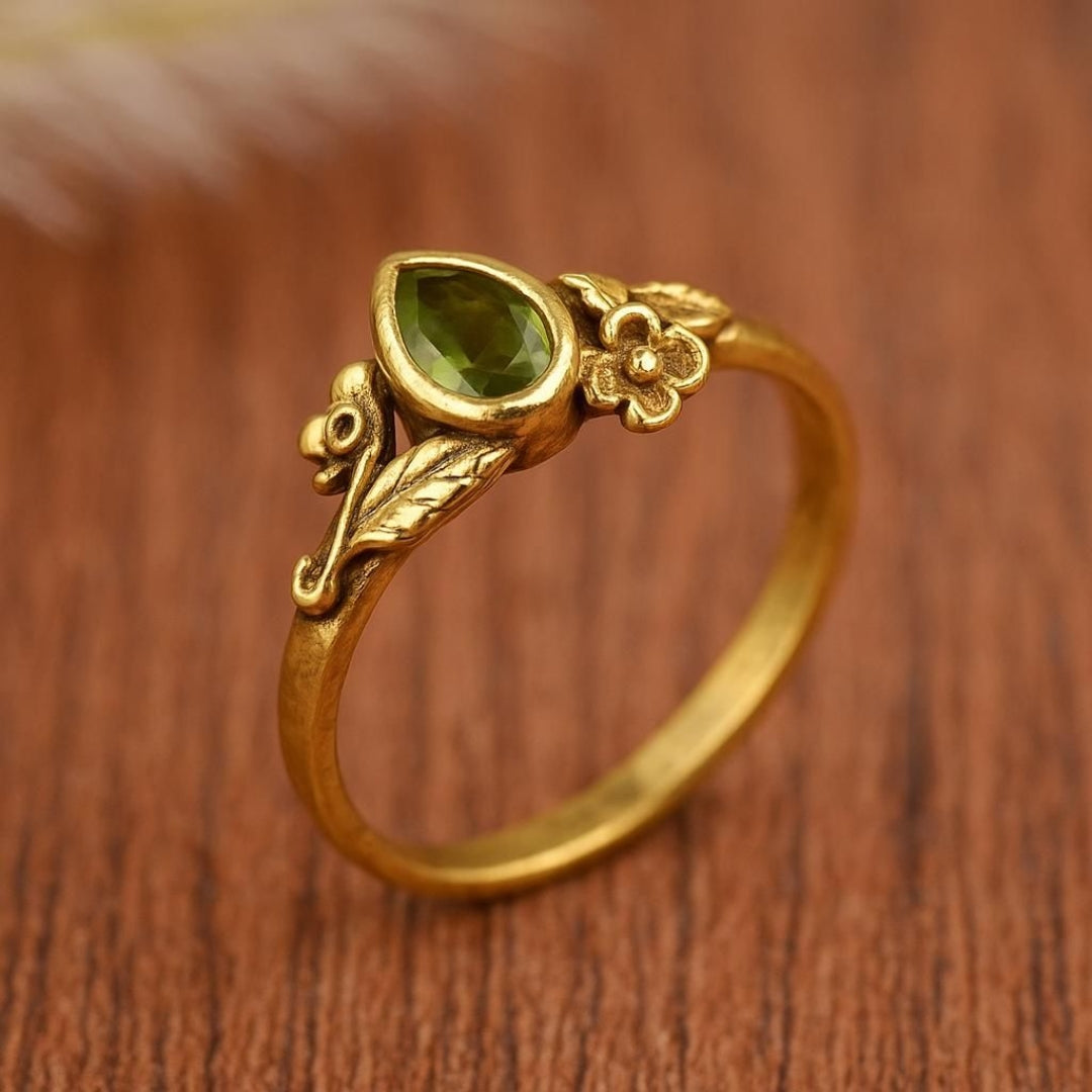 Olive Drop Crystal Gold Ring