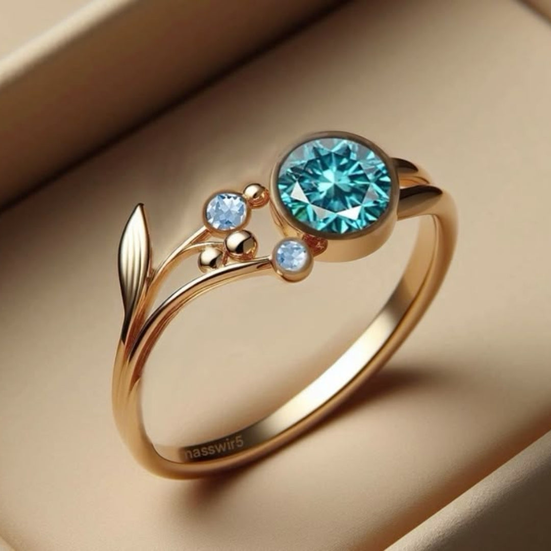 Blue Sky Crystal Rounded Gold Ring