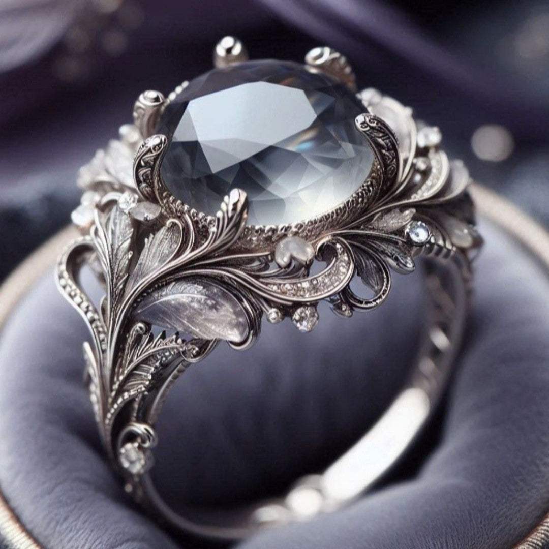 Grey Exotic Stone Silver Ring