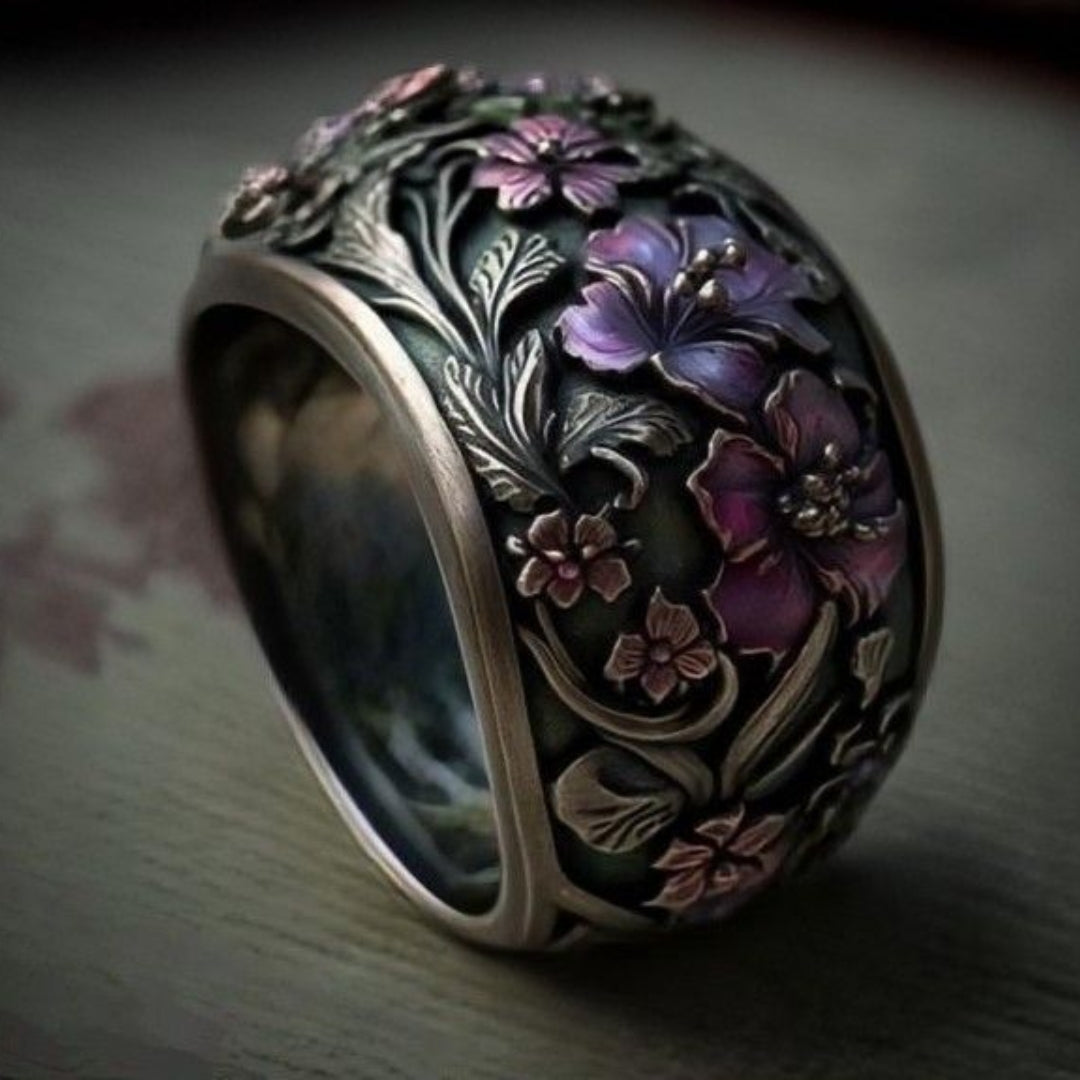 Exotic Violet Blossom Silver Ring