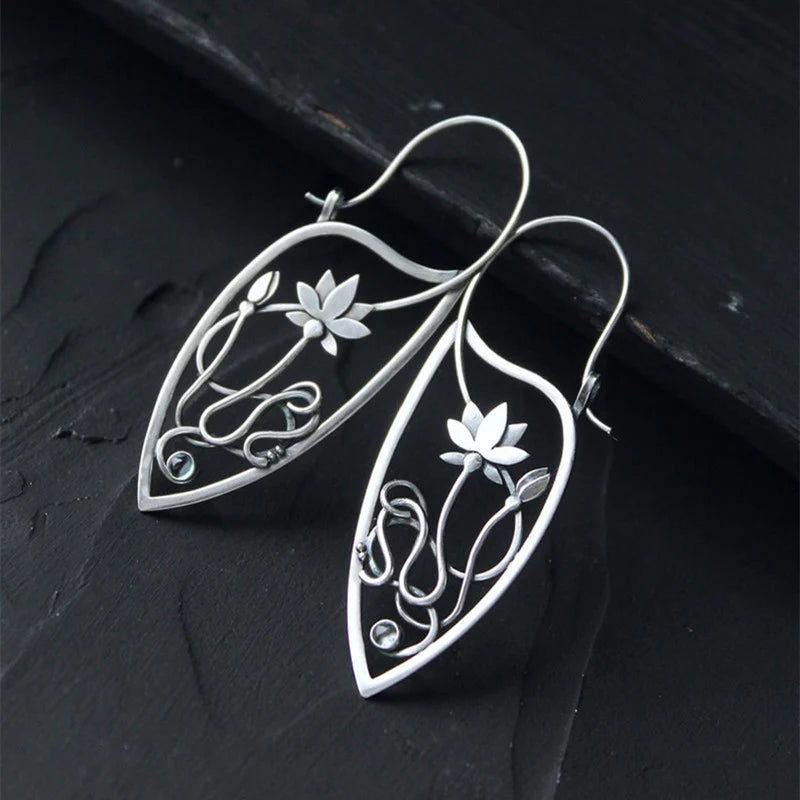 Sterling Silver Lotus Flower Earrings