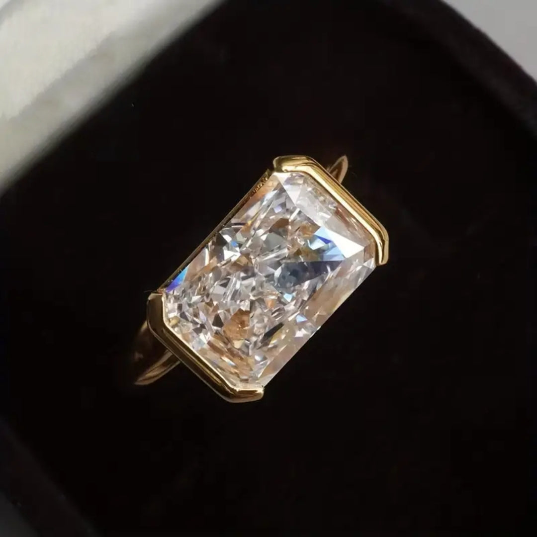 Rectangular Glass Gold Ring