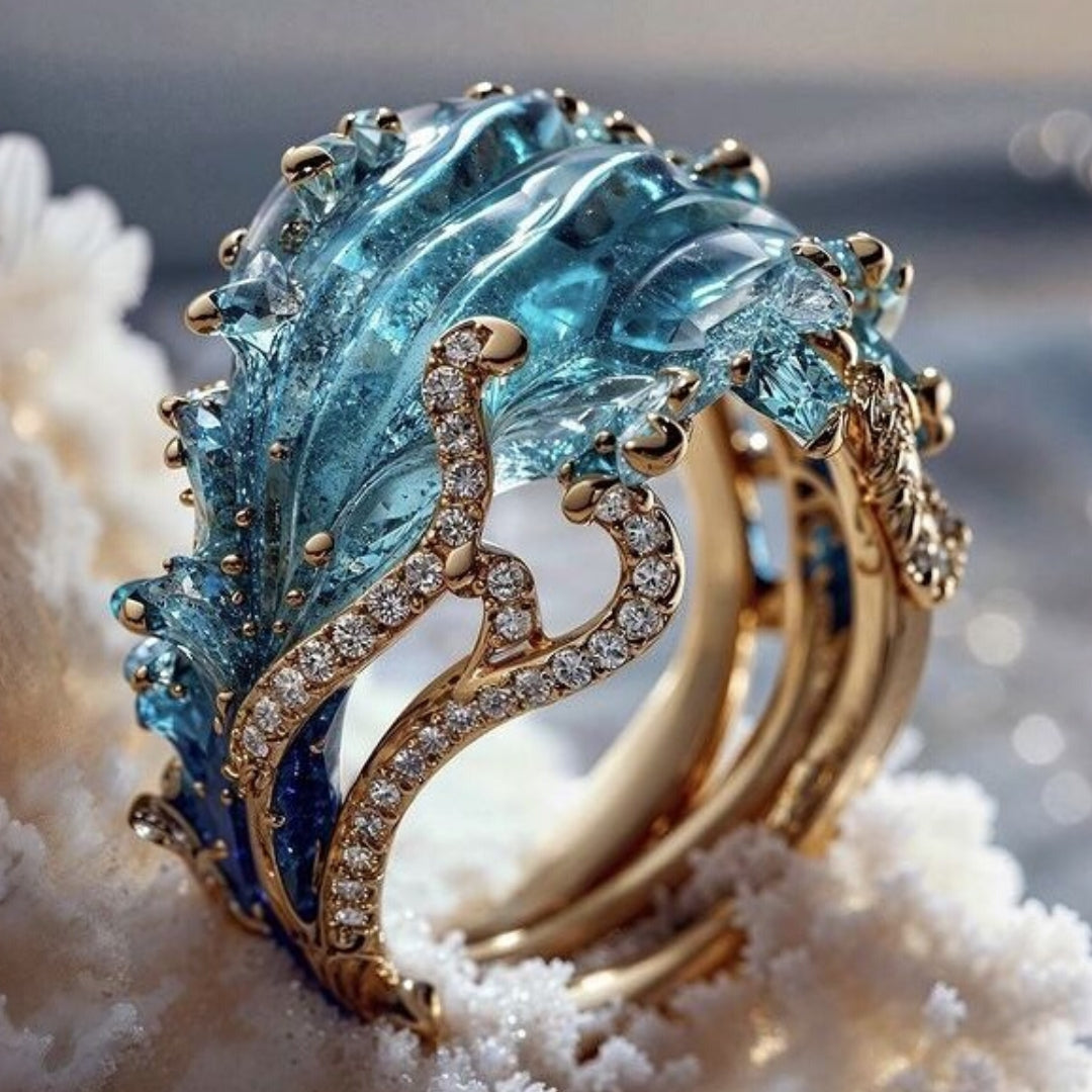 Exotic Ocean Wave Gold Ring