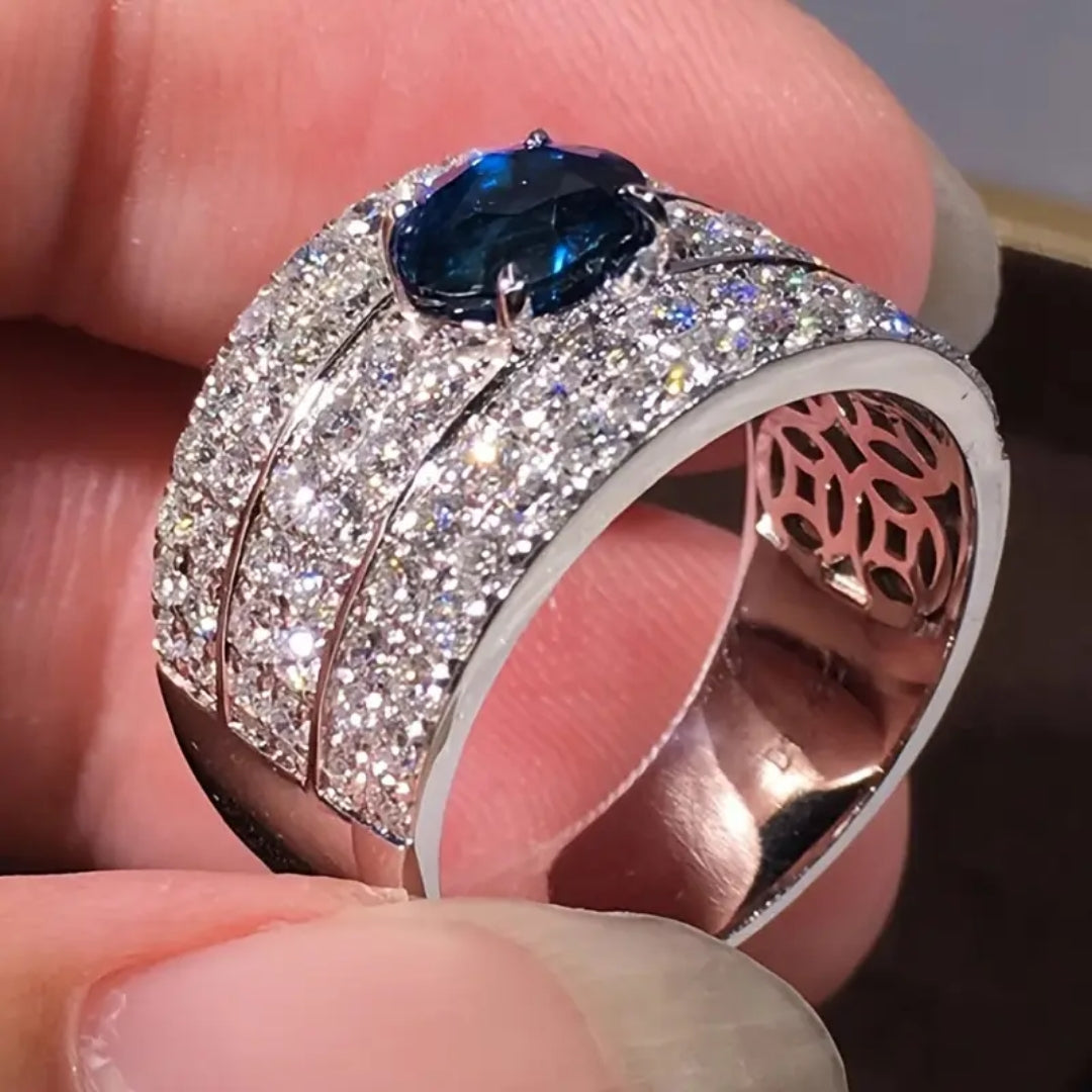 Inlaid Blue Sapphire Silver Ring