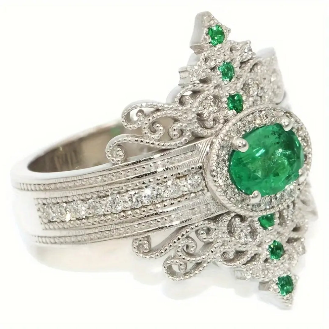 Crystal Emerald Silver Ring