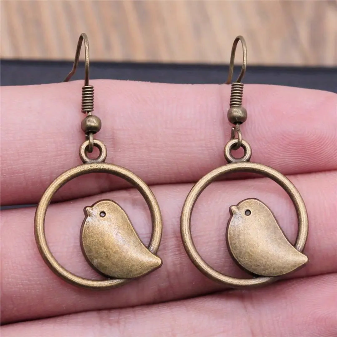 Golden Birdies Hoop Earrings