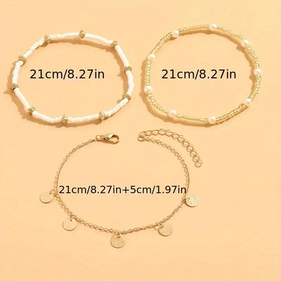 Coastal Charm 3-Piece Layered Anklet Set | Gold