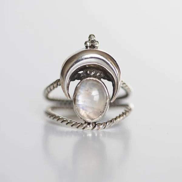 Oval Rainbow Moonstone Moon Phase Ring – Amelia Jewelry