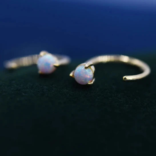 Opal Hoop Earrings in Sterling Silver