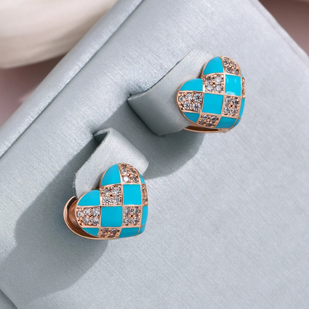 Elegant Blue Enamel Heart Earrings