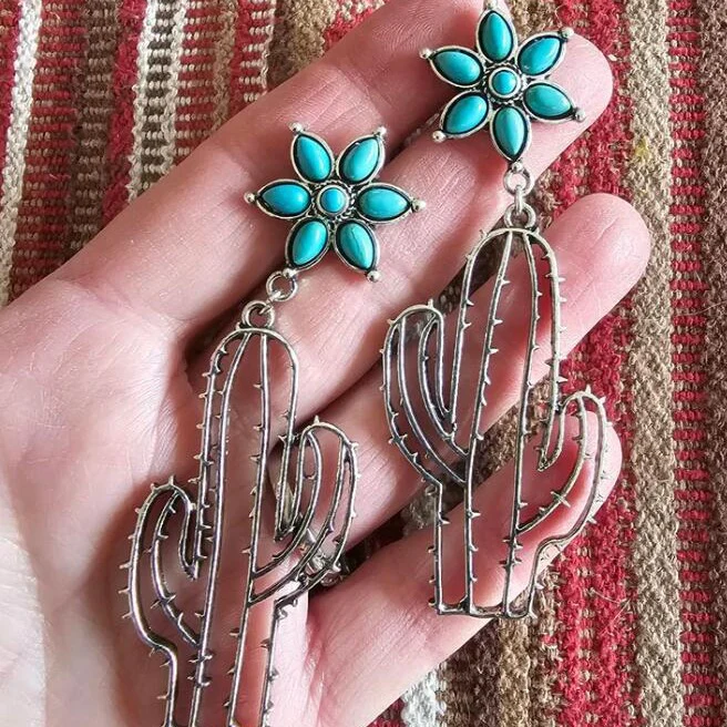 Vintage Silver Hollow Cactus Earrings