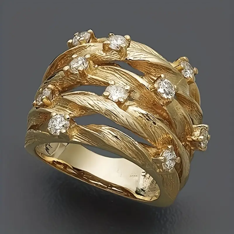 Layered Golden Zirconia Ring