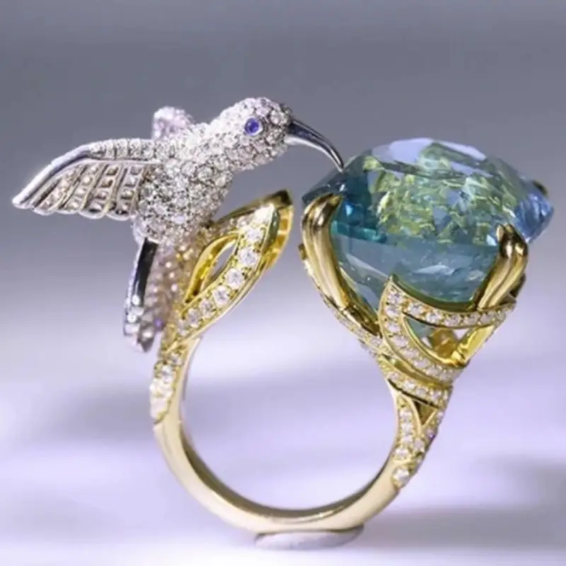 Blue Crystal Hummingbird Zirconia Ring