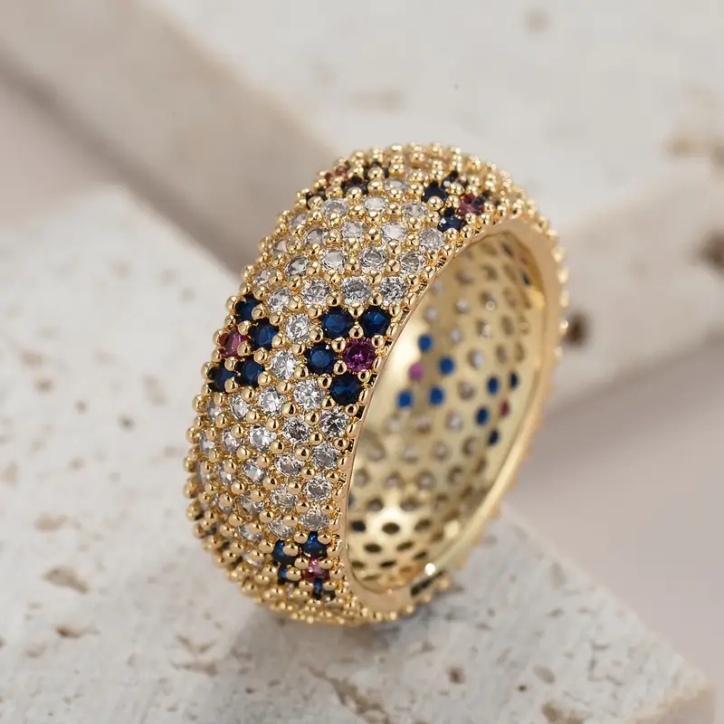 Vintage Bright Blue & Purple Zirconia Gold Ring