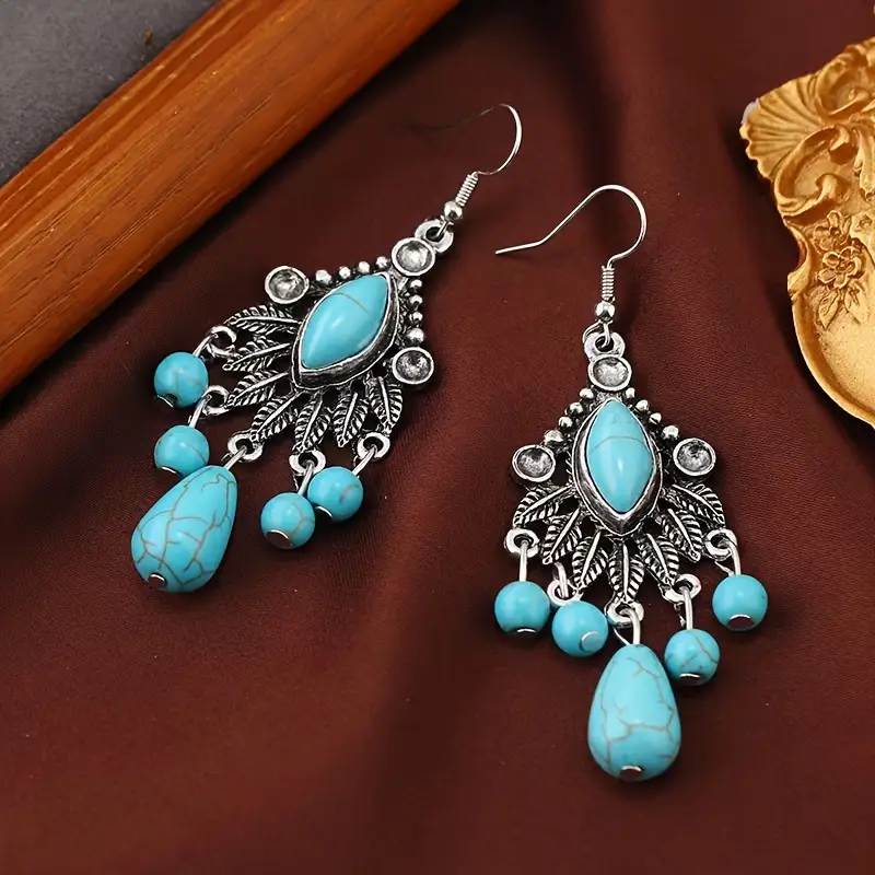 Blue Stone Mandala Dangling Earrings