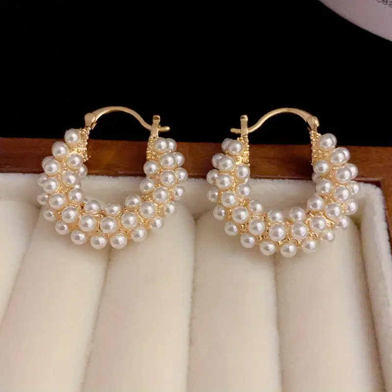 Pearl Basket Gold Earrings