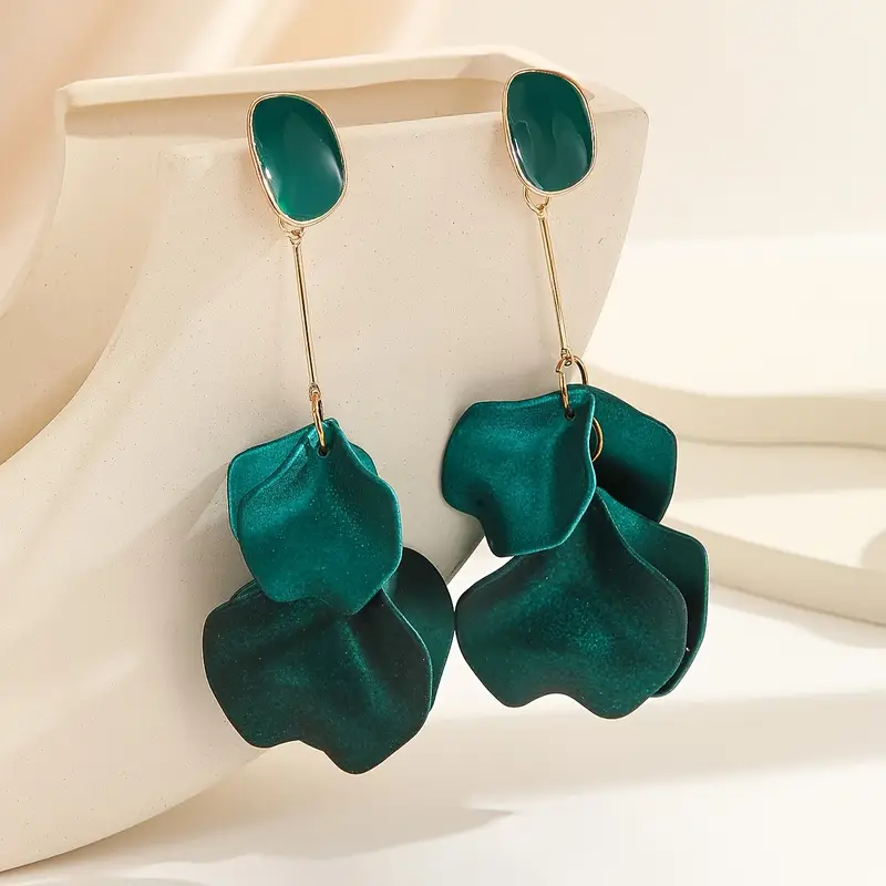 Green Petal Dangling Earrings