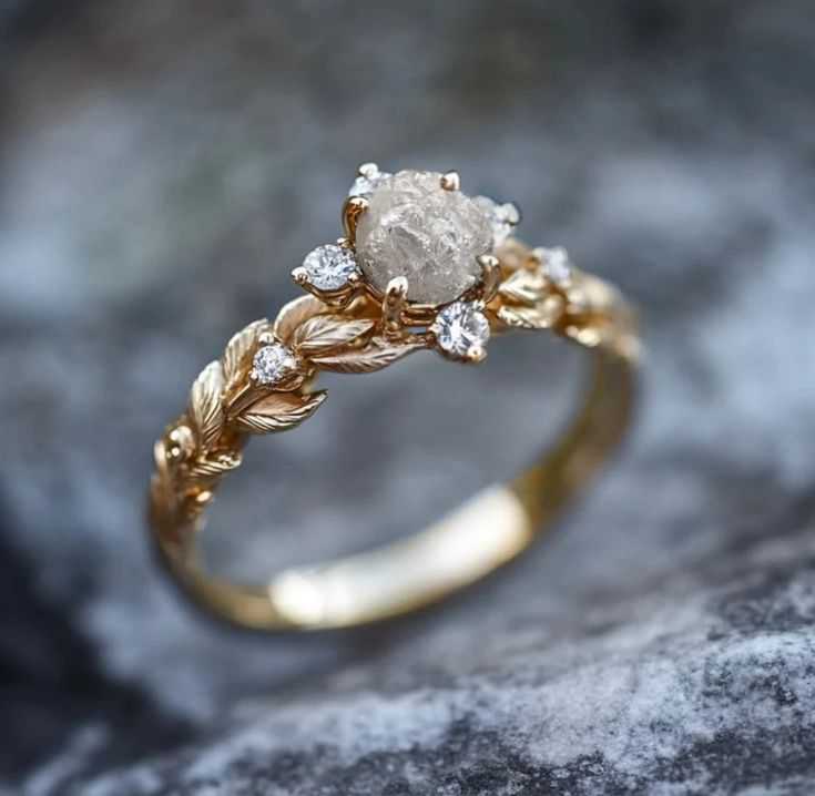 White Exotic Stone Gold Ring – Amelia Jewelry