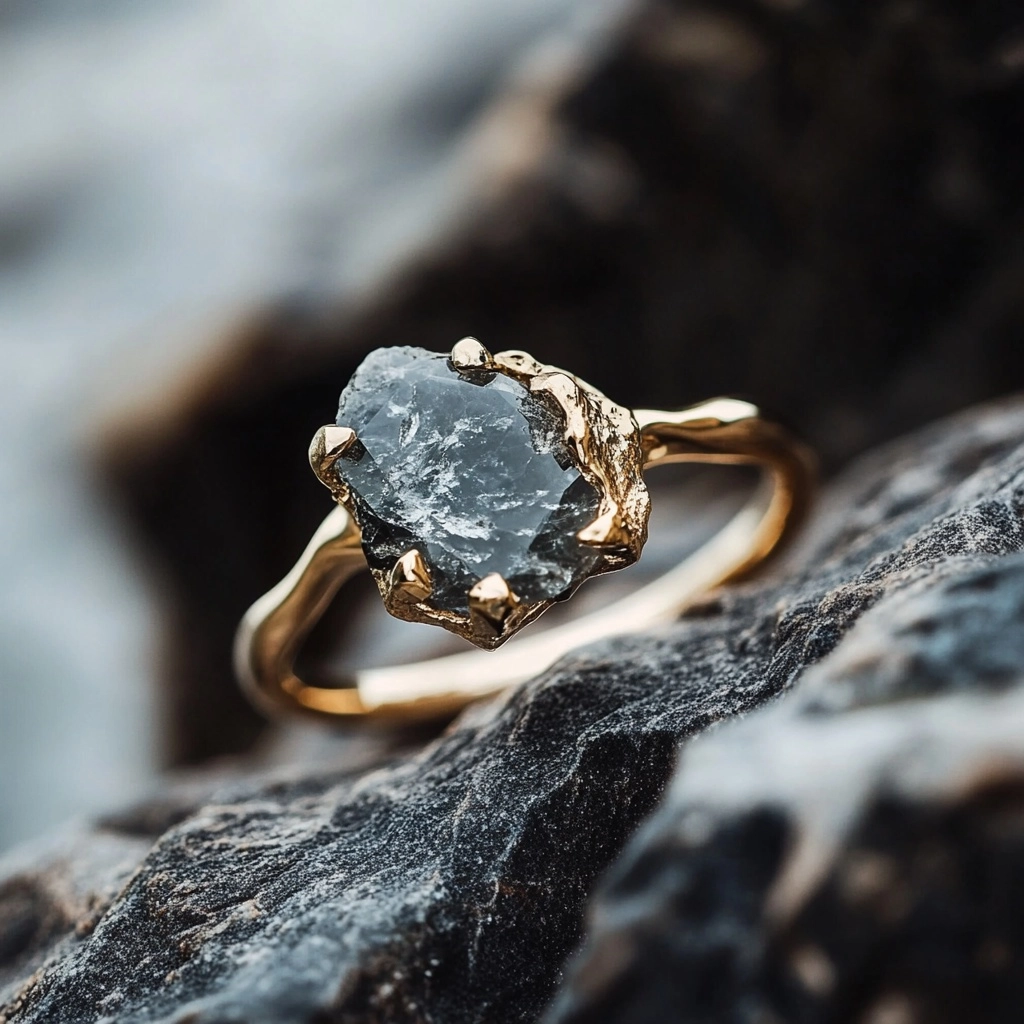Grey Stone Gold Forged Ring – Amelia Jewelry