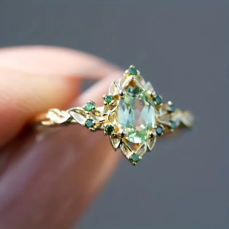 Exotic Green Crystalline Gold Ring