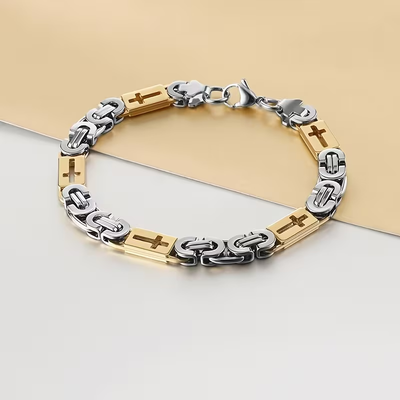 Wide Byzantine Chain Gold Bracelet