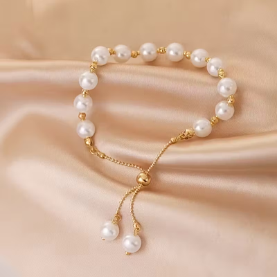 White Pearl Adjustable Gold Bracelet