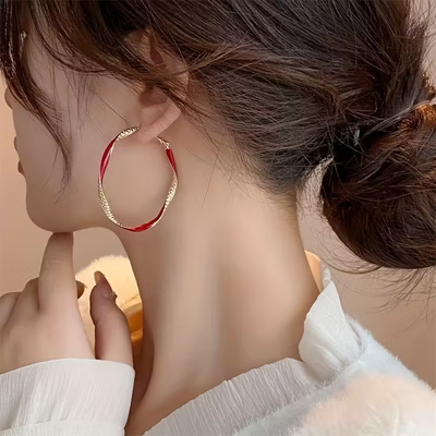 Red Zirconia Gold Hoop Earrings