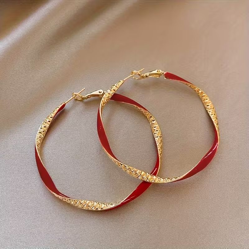 Red Zirconia Gold Hoop Earrings