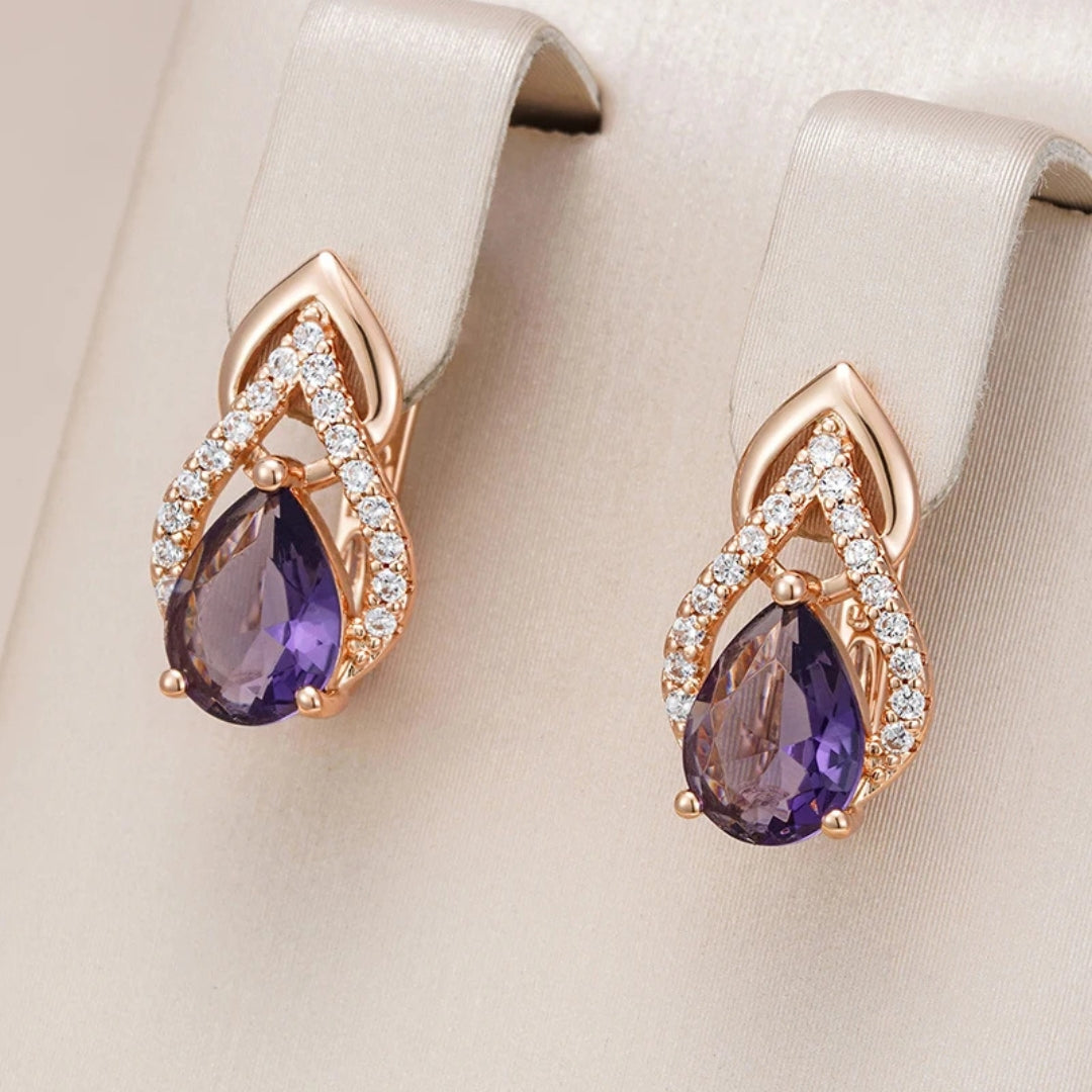 Elegant Purple Crystal Drop Earrings