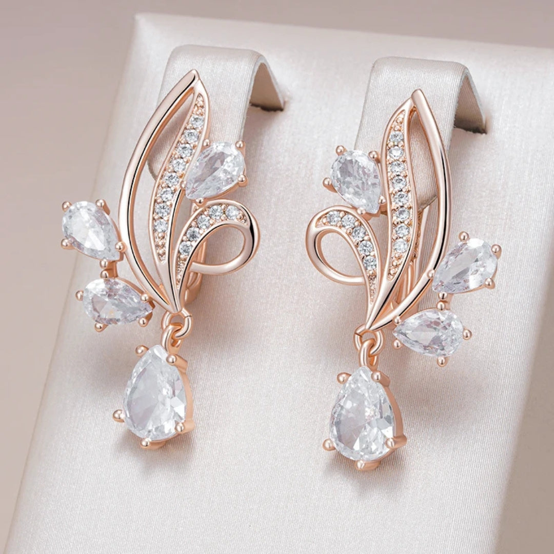 Elegant White Crystal Flower Earrings